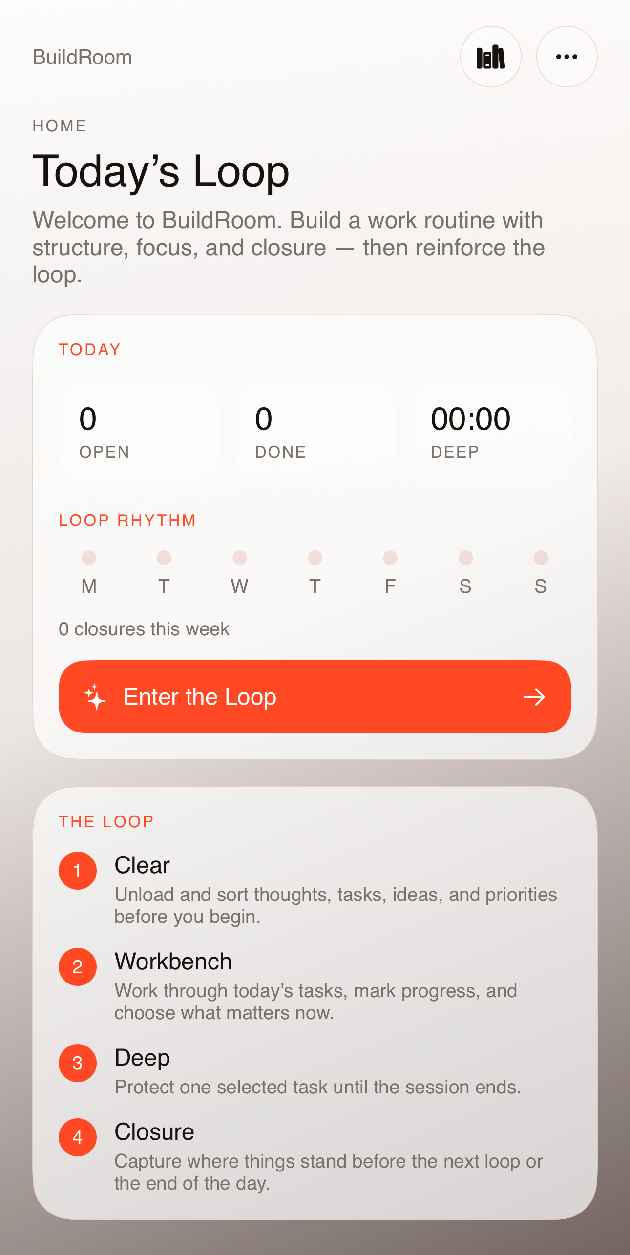 BuildRoom Home screen